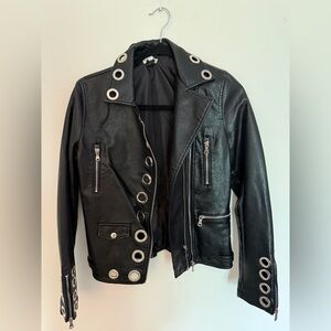Adore Black Leather Jacket with Silver Details